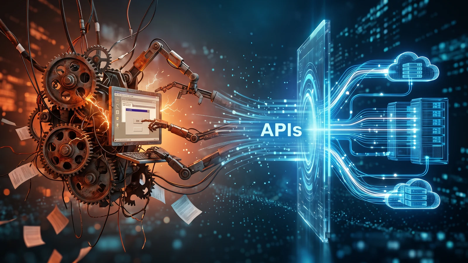 Capa do artigo sobre automação além do RPA com integração via APIs e IA